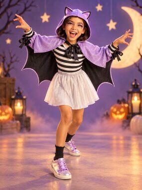 Hyde EEK Girls Purple Sparkle Bat Cape Capelet Costume Dress Up Halloween NWT